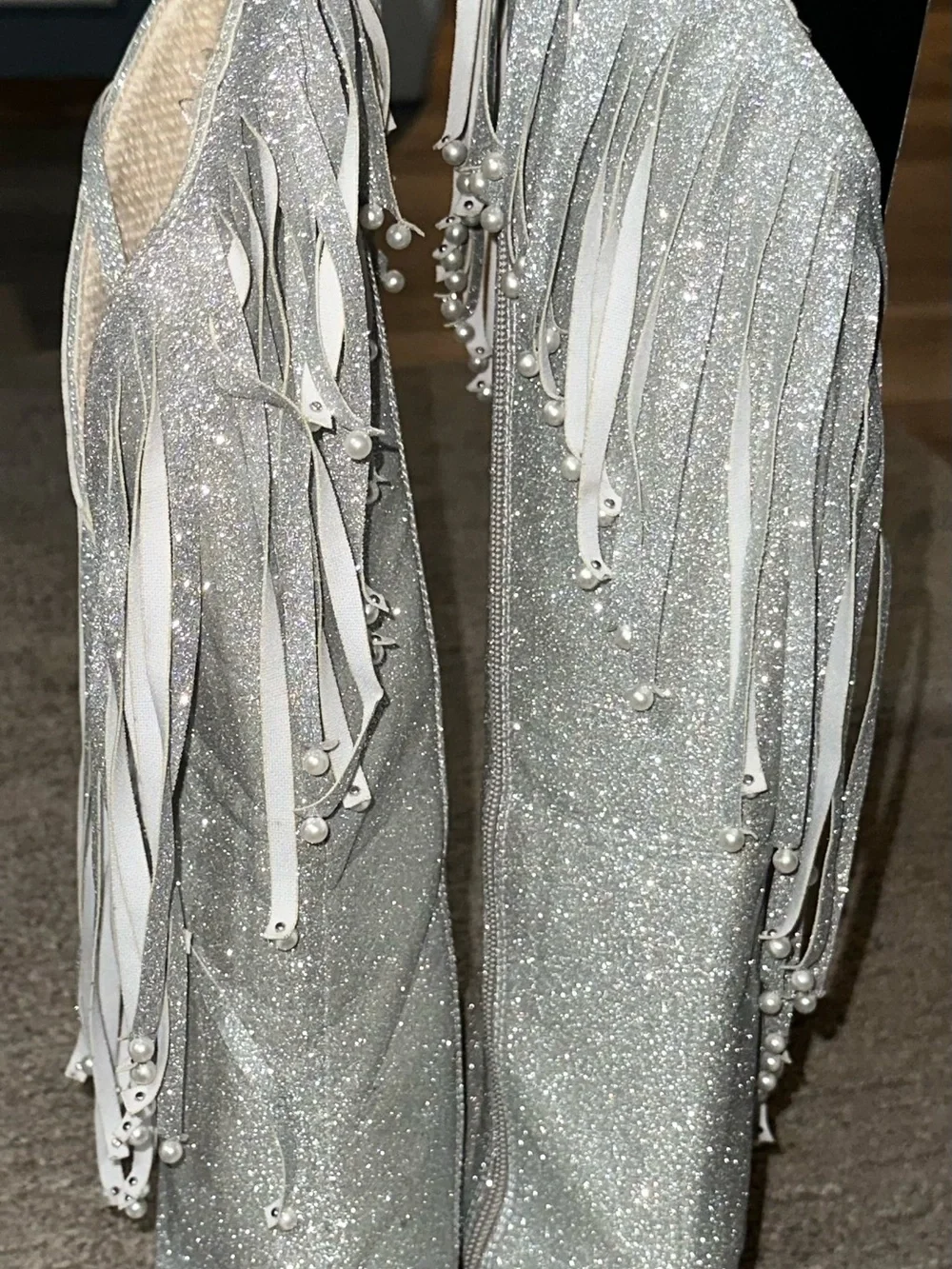Silver Glitter Fringe Knee-High Women's Boots new